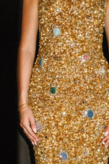 Porter Hand Beaded Midi Dress - Gold