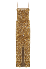 Porter Hand Beaded Midi Dress - Gold