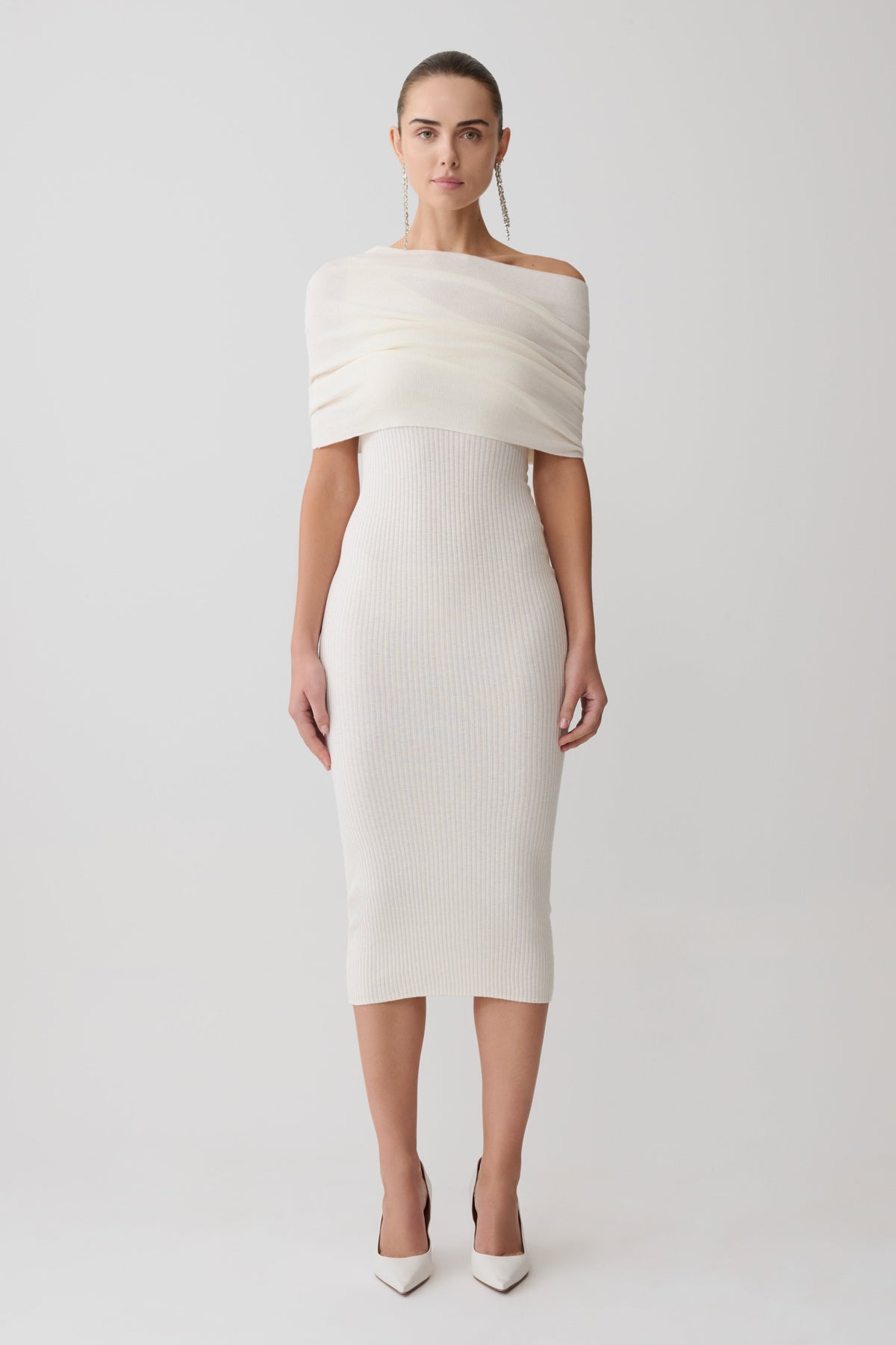 Zandie Cashmere Blend Knit Midi Dress - Ivory